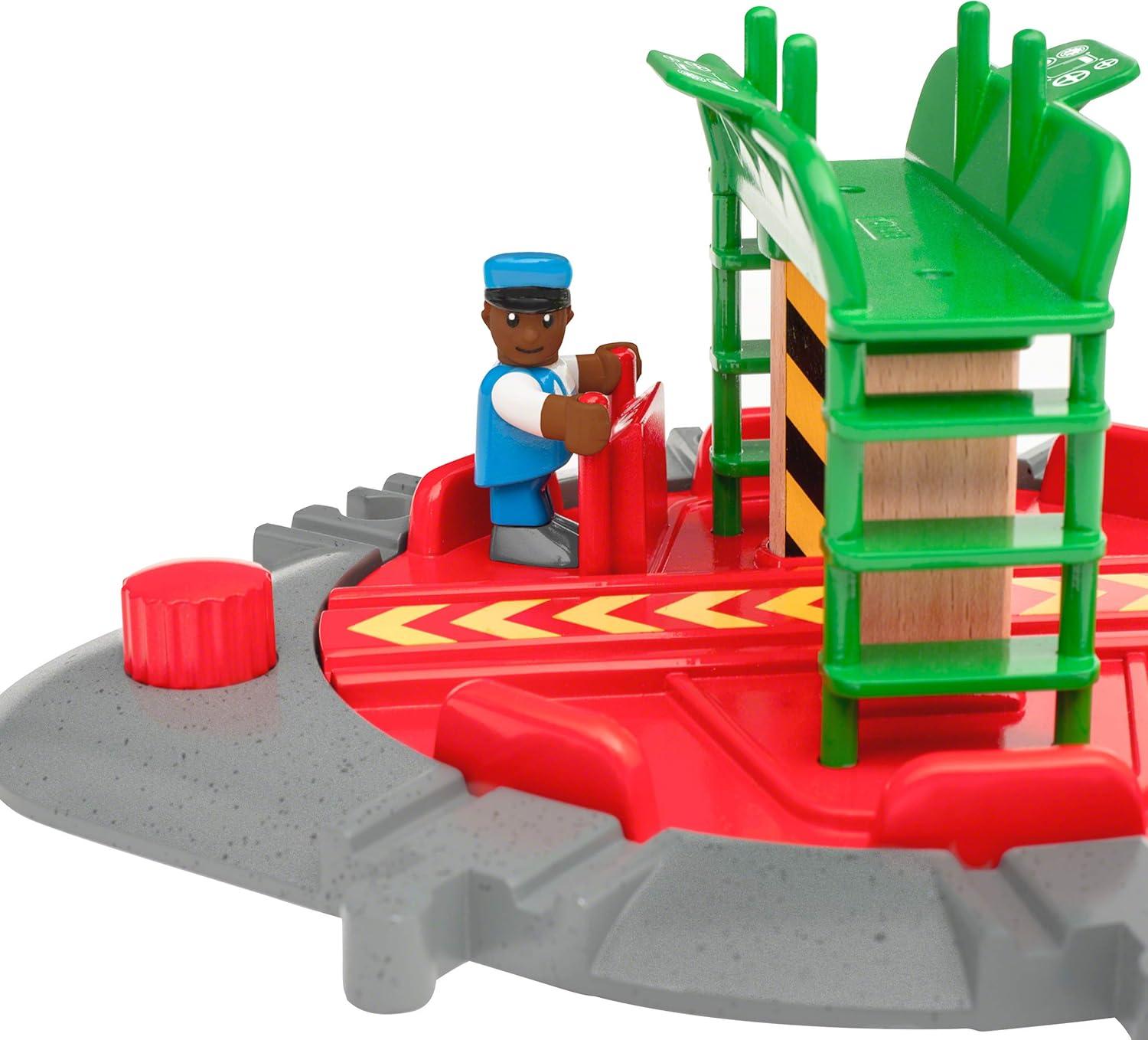 imageBRIO World 33476 Turntable amp Figure 2 Piece Wooden Toy Train Accessory for Kids Multiple Track Connection Points Spacious Turntable Poseable Train Engineer Figure Ages 3 and Up