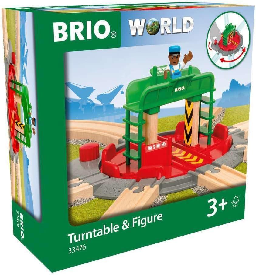 imageBRIO World 33476 Turntable amp Figure 2 Piece Wooden Toy Train Accessory for Kids Multiple Track Connection Points Spacious Turntable Poseable Train Engineer Figure Ages 3 and Up