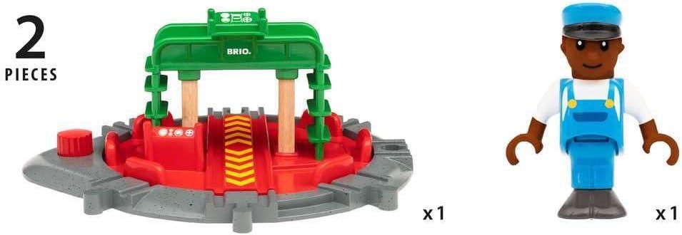 imageBRIO World 33476 Turntable amp Figure 2 Piece Wooden Toy Train Accessory for Kids Multiple Track Connection Points Spacious Turntable Poseable Train Engineer Figure Ages 3 and Up