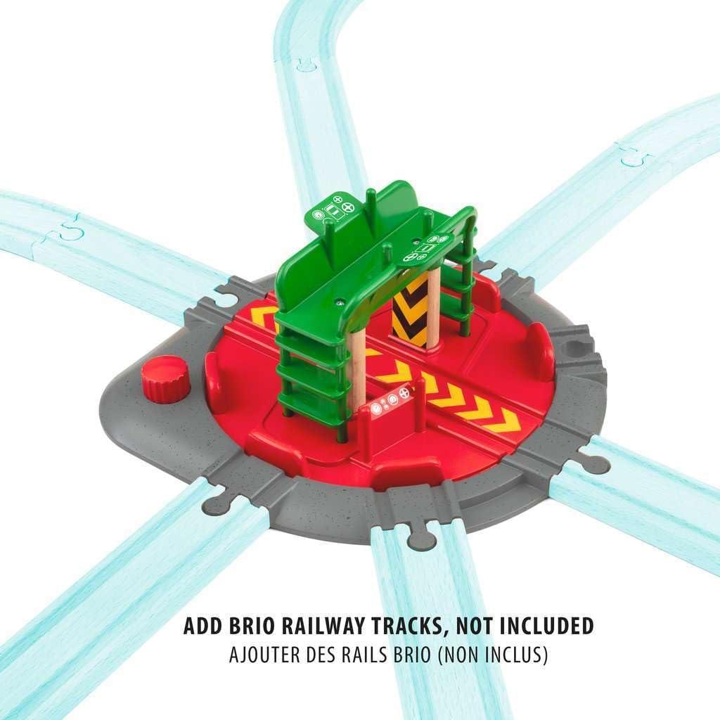 imageBRIO World 33476 Turntable amp Figure 2 Piece Wooden Toy Train Accessory for Kids Multiple Track Connection Points Spacious Turntable Poseable Train Engineer Figure Ages 3 and Up
