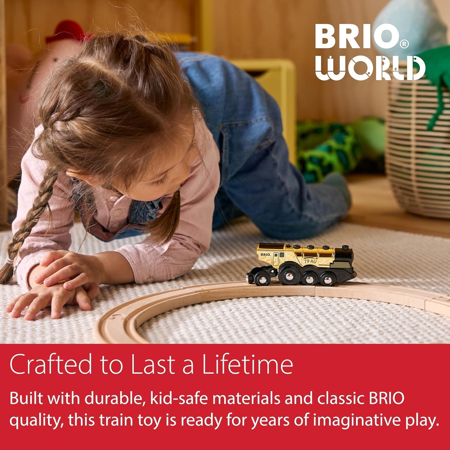 imageBRIO World Mighty Golden Action Locomotive Battery Operated Toy Train for Wooden Track Motorized Train with Lights amp Sound Works with All BRIO Sets Exciting Interactive Play Ages 3 amp UpLocomotive