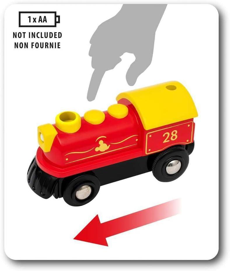 imageBrio 32265 Disney Mickey Mouse Battery Train Exclusive Wooden Toy Train Set Perfect for Kids Age 3 amp Up Enhances Motor Skills Compatible with All Brio Tracks