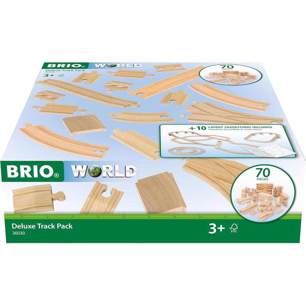 imageBRIO 36030 World Deluxe Track Pack 70 Piece Wooden Train Set for Children 3 Years and Up FSCCertified Beech Wood Compatible with All BRIO Railway Sets amp Accessories Ideal for Creative PlayModern