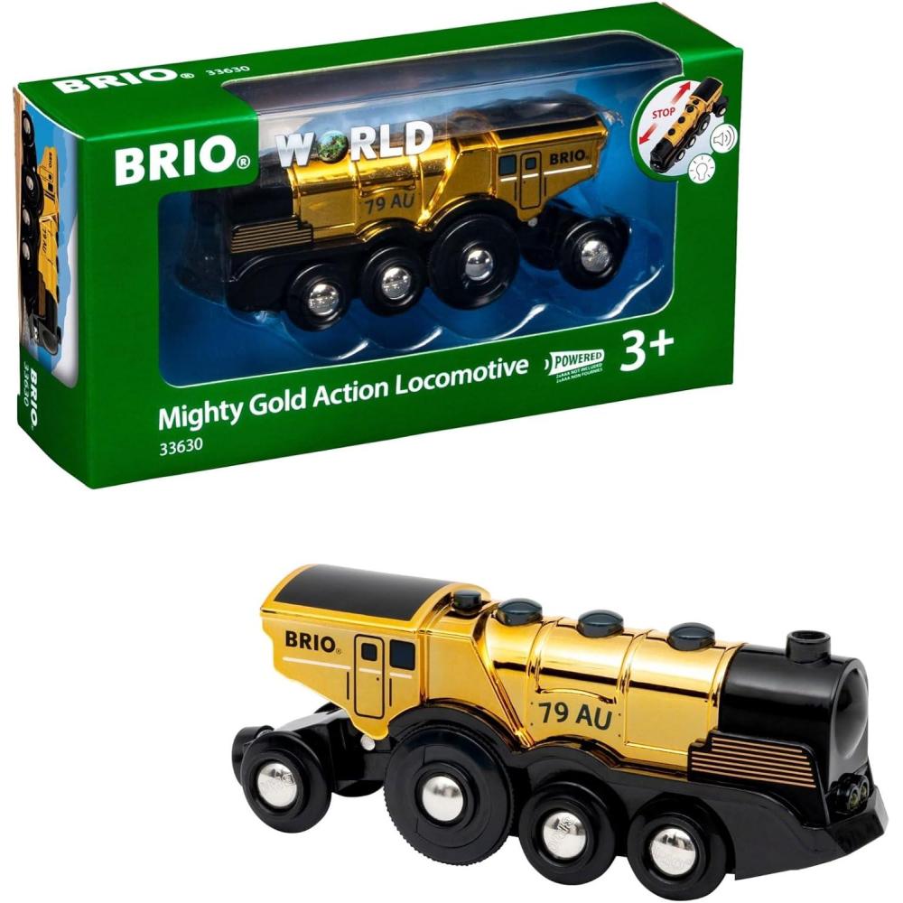 imageBRIO World Mighty Golden Action Locomotive Battery Operated Toy Train for Wooden Track Motorized Train with Lights amp Sound Works with All BRIO Sets Exciting Interactive Play Ages 3 amp UpLocomotive