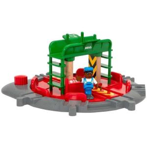 BRIO World 33476 – Turntable & Figure | 2 Piece Wooden Toy Train Accessory for Kids | Multiple Track Connection Points | Spacious Turntable | Poseable Train Engineer Figure | Ages 3 and Up