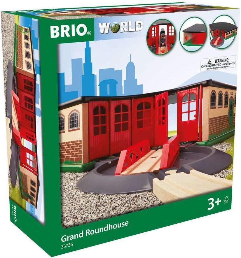 imageBRIO World 33736 Grand Roundhouse Ultimate Train Set Accessory Accommodates 5 Trains Rotating Switch Turntable Compatible with All Railway Toys Perfect for Kids Ages 3Grand Roundhouse