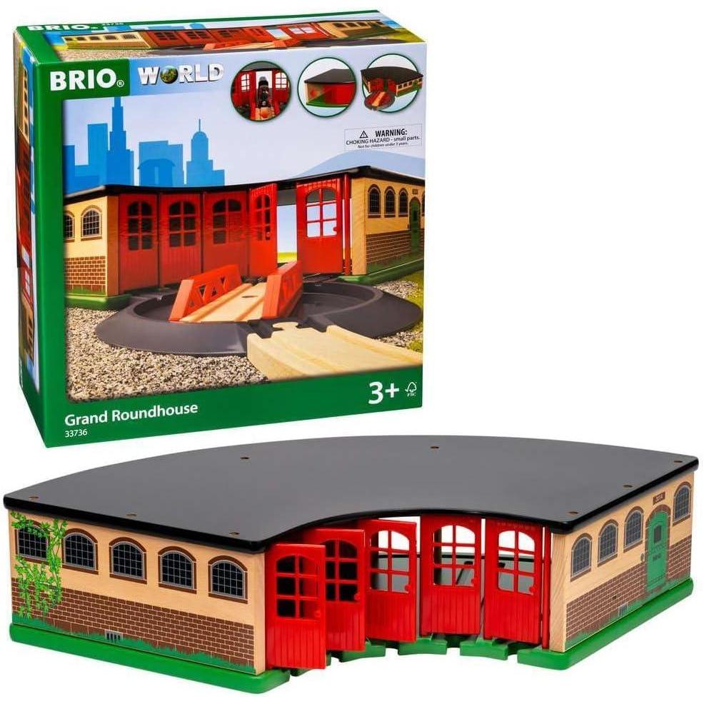 imageBRIO World 33736 Grand Roundhouse Ultimate Train Set Accessory Accommodates 5 Trains Rotating Switch Turntable Compatible with All Railway Toys Perfect for Kids Ages 3Grand Roundhouse
