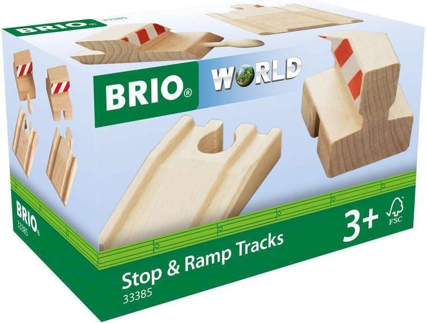 imageBRIO World 33385 Stop and Ramp Track 4 Piece Wooden Toy Train Accessory for Kids Ages 3 and Up