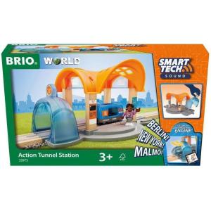 BRIO 33973 Smart Tech Sound Action Tunnel Station | Wooden Toy Train Set for Kids Age 3 and Up