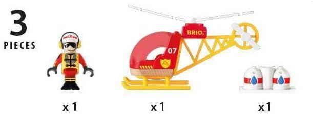 imageBRIO World 33797 Firefighter Helicopter 3 Piece Helicopter Toy for Kids Ages 3 and Up