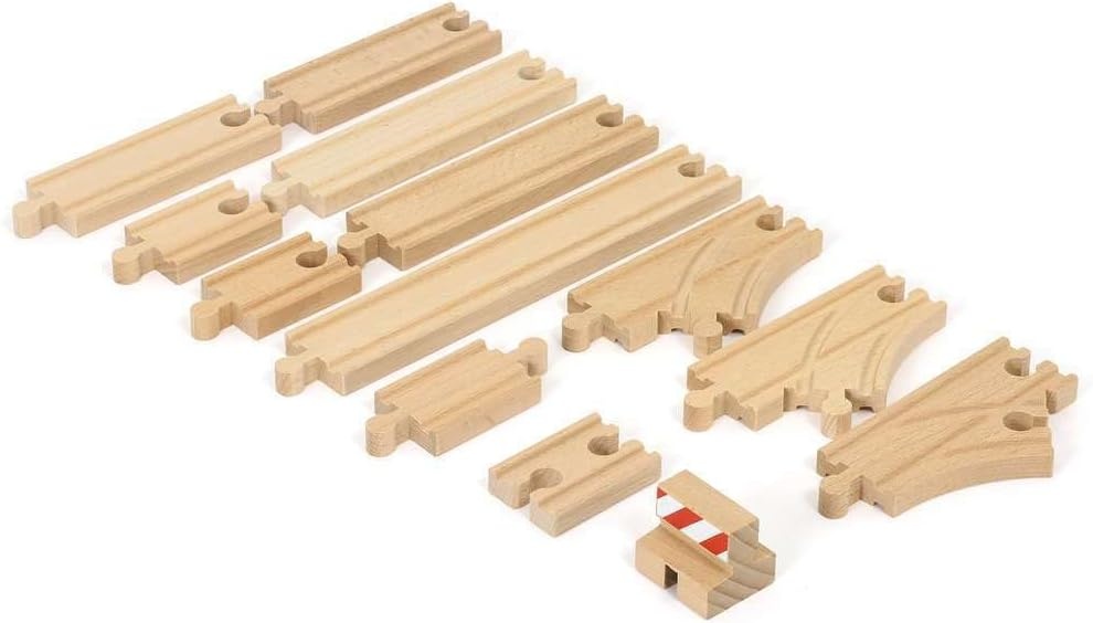 imageBRIO World 33394 Starter Track Pack 13Piece Wooden Train Tracks for Kids Ages 3 amp Up