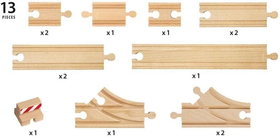 imageBRIO World 33394 Starter Track Pack 13Piece Wooden Train Tracks for Kids Ages 3 amp Up
