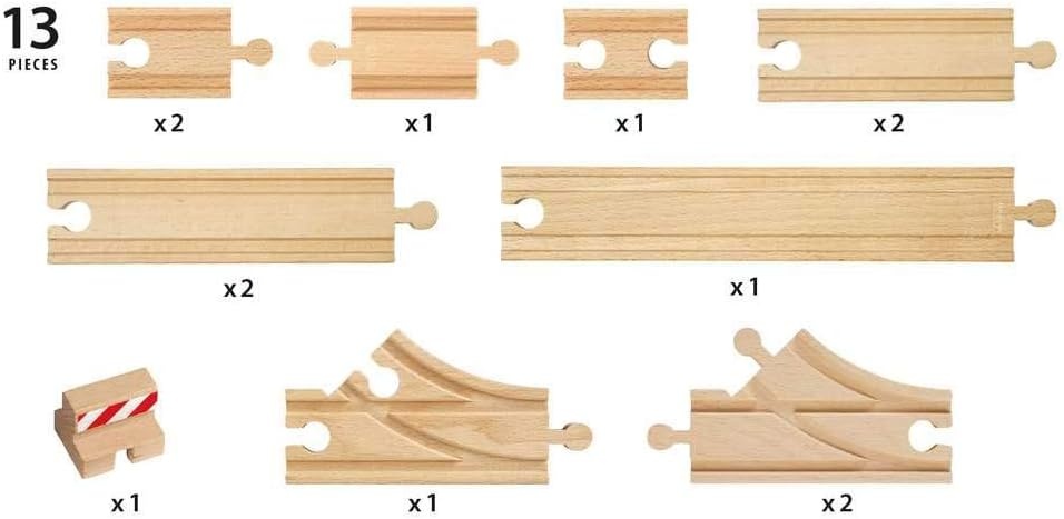 imageBRIO World 33394 Starter Track Pack 13Piece Wooden Train Tracks for Kids Ages 3 amp Up
