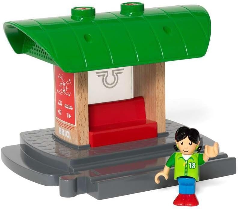 imageBRIO World 33840 Record amp Play Train Station 2 Piece Wooden Toy Train Accessory for Kids Ages 3 and Up