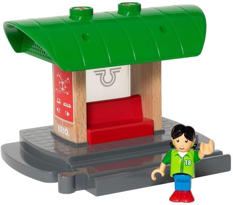 imageBRIO World 33840 Record amp Play Train Station 2 Piece Wooden Toy Train Accessory for Kids Ages 3 and Up