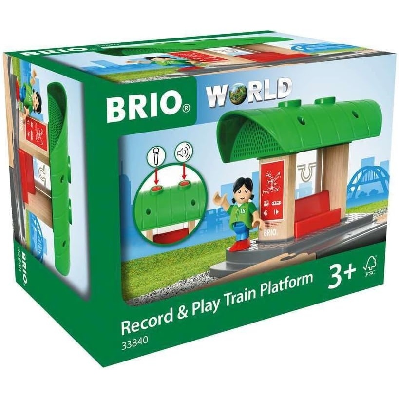 imageBRIO World 33840 Record amp Play Train Station 2 Piece Wooden Toy Train Accessory for Kids Ages 3 and Up