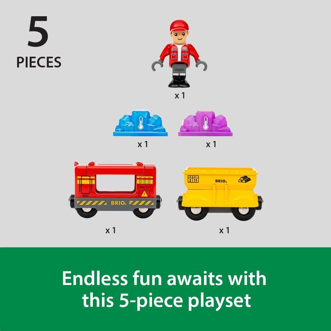 image:imageBRIO World Gemstone Cargo Train 5Piece Wooden Cargo Train with ColorChanging Gem Loads Interactive Toy Train Playset Works with All World Railway Sets Kids Ages 3 amp Up