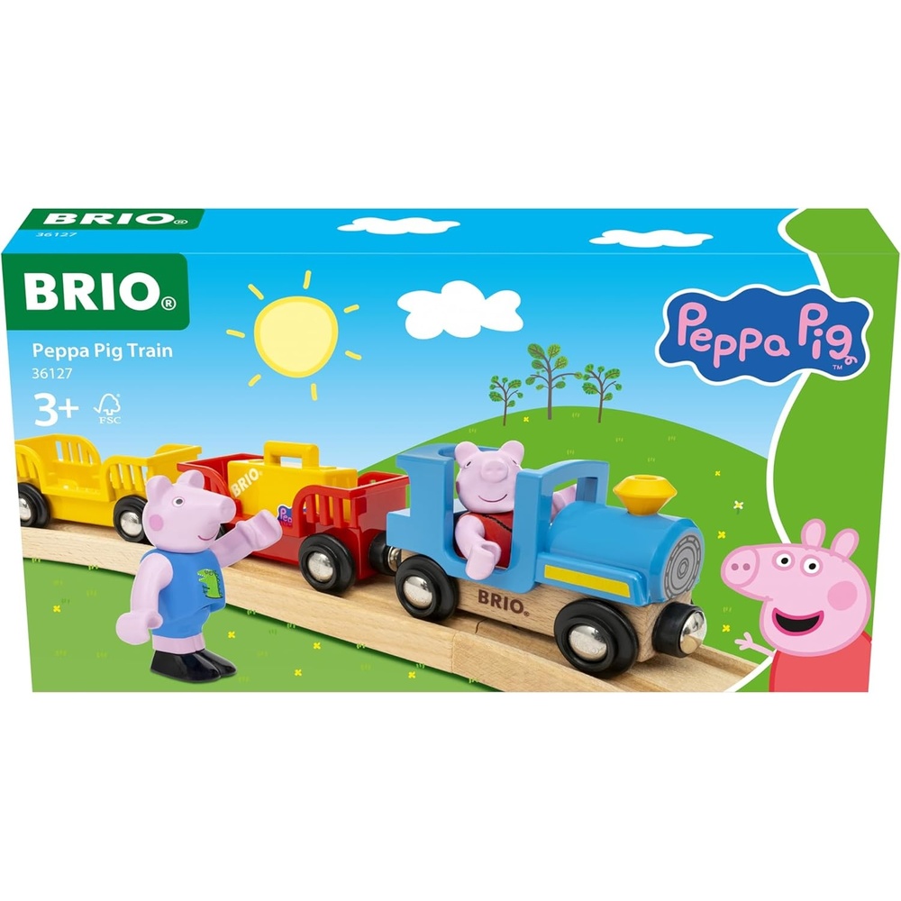 image:imageBRIO World Peppa Pig Train 6Piece Wooden Toy Train Playset with Peppa amp George Figures Works with All World Railway Sets FSCCertified Imaginative Play for Kids Ages 3 amp Up