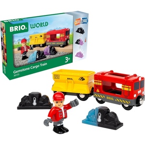 BRIO World Gemstone Cargo Train – 5-Piece Wooden Cargo Train with Color-Changing Gem Loads – Interactive Toy Train Playset – Works with All World Railway Sets – Kids Ages 3 & Up