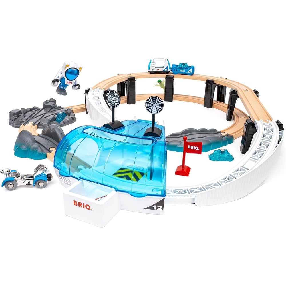 image:imageBRIO World Space Station Set  40Piece FSCCertified Wooden Railway Set  Space Station Rover and Glow Alien  Works with All BRIO Train Sets  Ages 3
